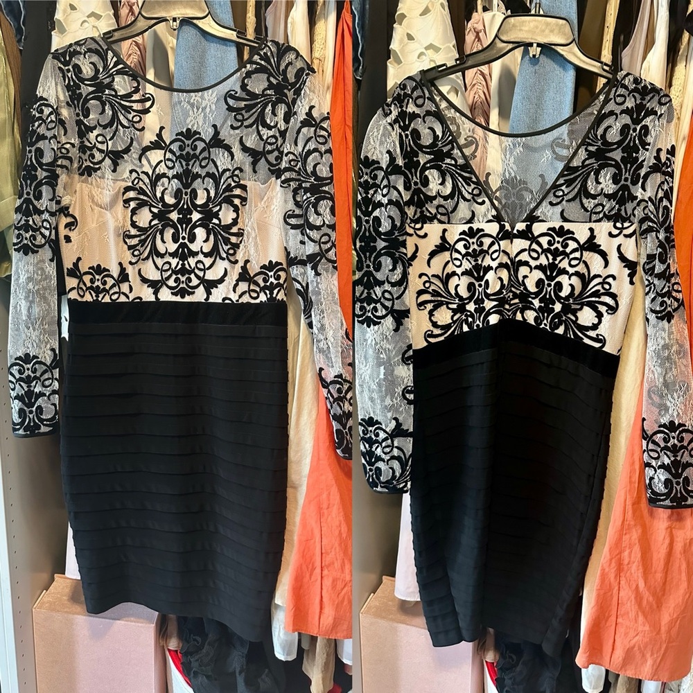 Betsy & Adam - Nordstrom Women’s Ladies evening dress long sleeves lace/velvet